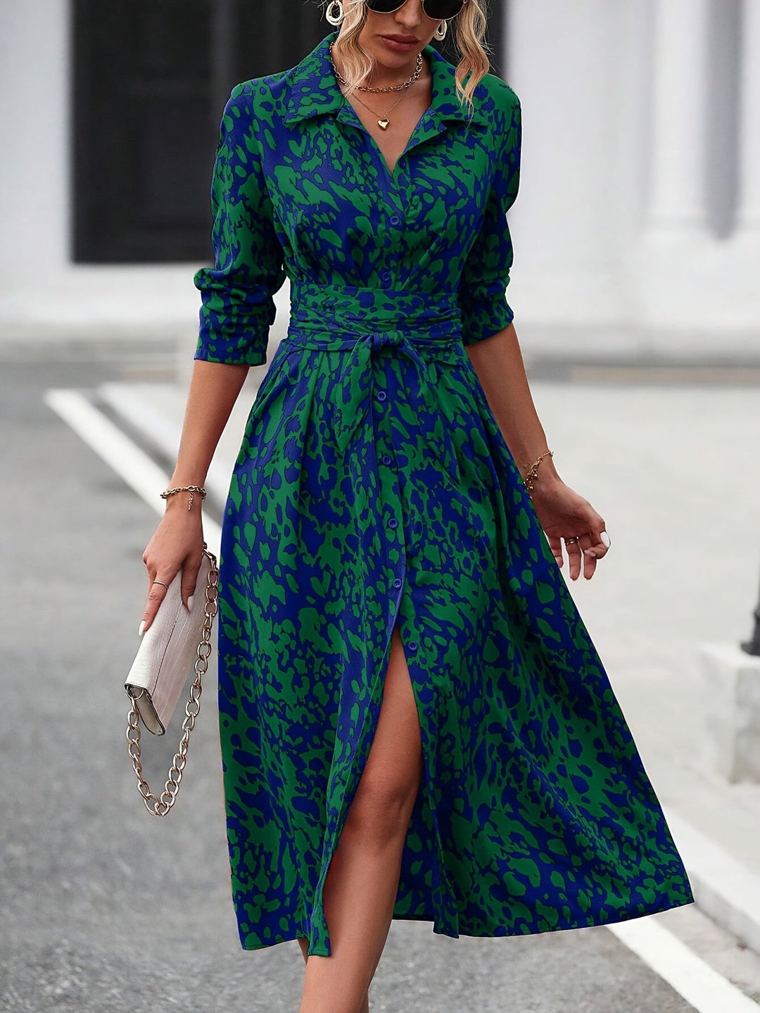 Maëlys | Bedrucktes Hemdblusenkleid mit eleganter Taille