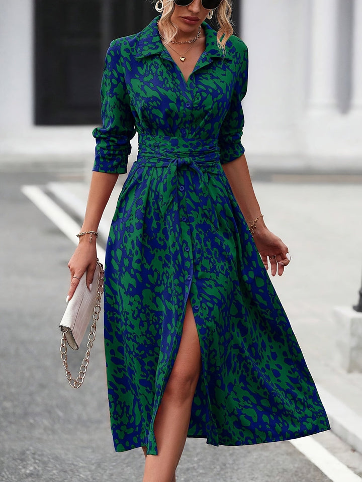 Maëlys | Bedrucktes Hemdblusenkleid mit eleganter Taille