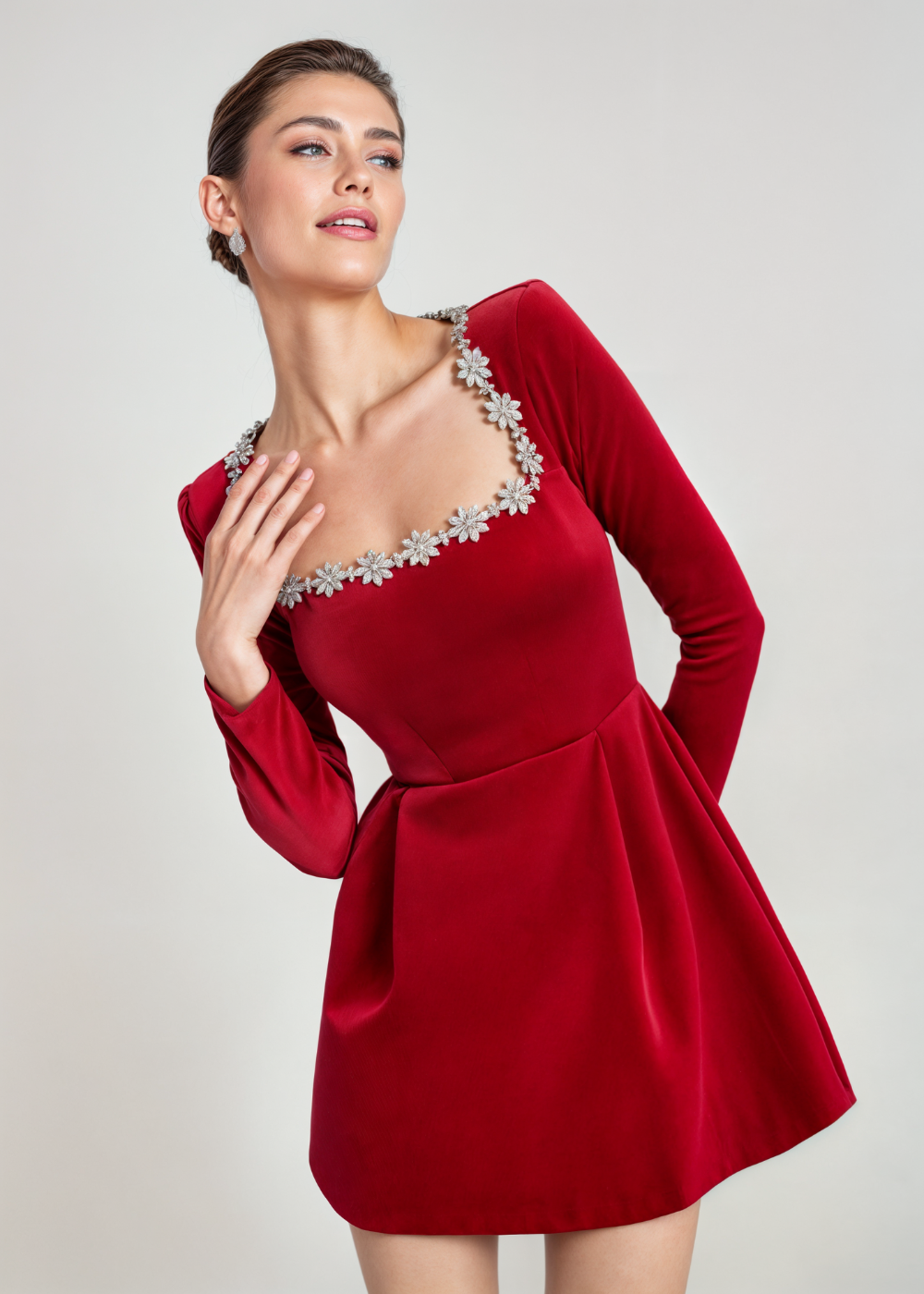 Violett | Samt-Minikleid