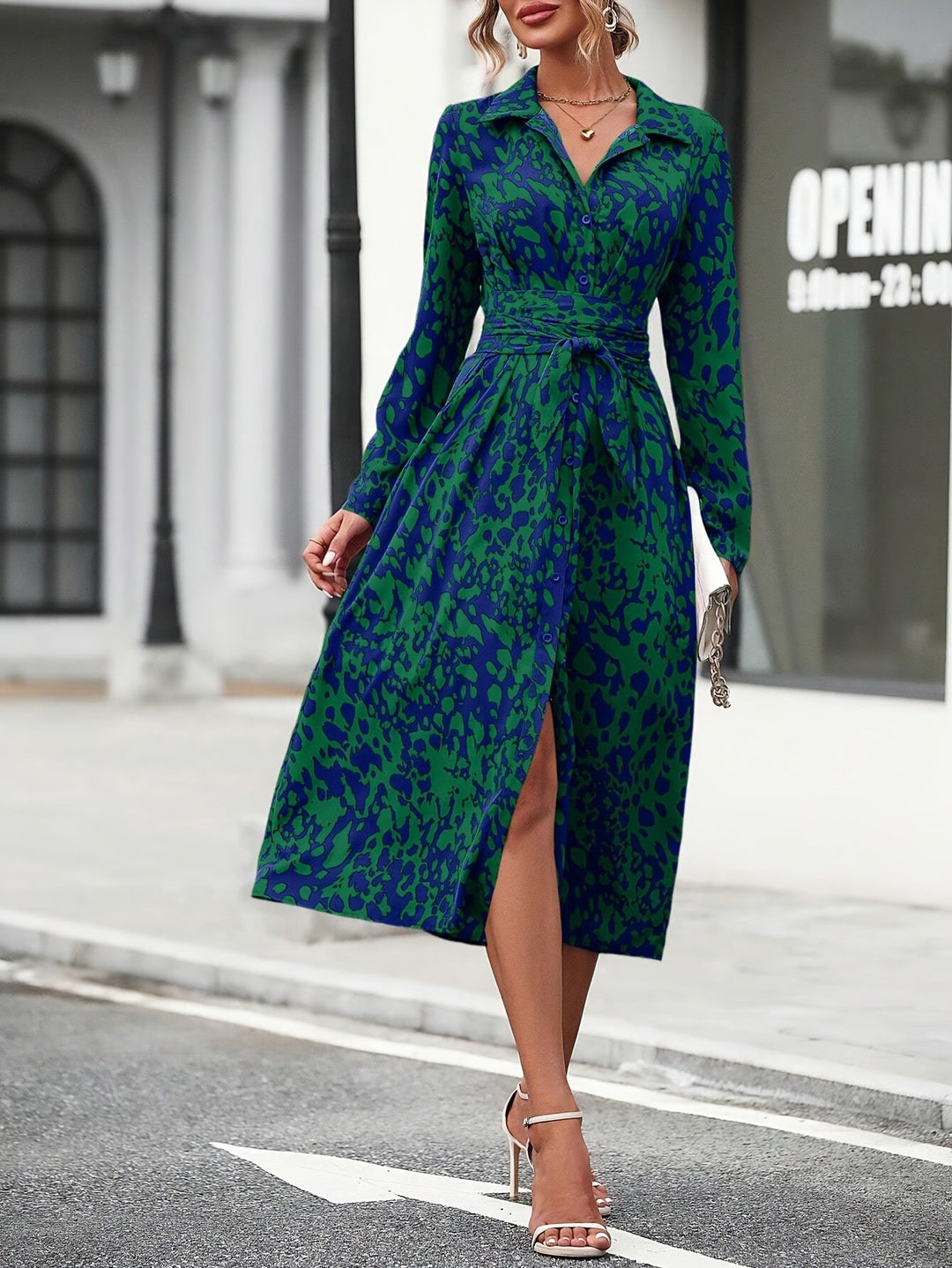 Maëlys | Bedrucktes Hemdblusenkleid mit eleganter Taille