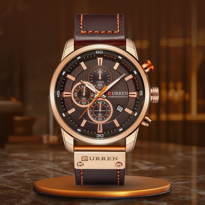 Elegante Quarzuhr mit Lederband