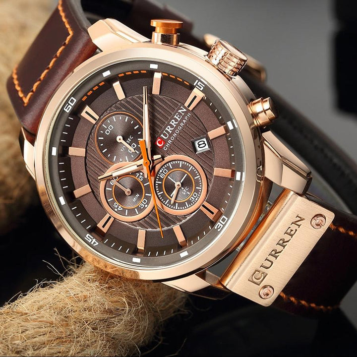 Elegante Quarzuhr mit Lederband