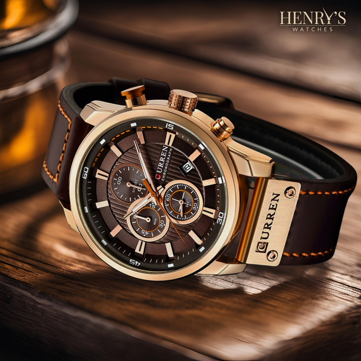 Elegante Quarzuhr mit Lederband