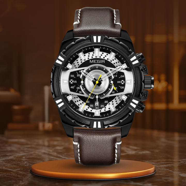 Luxuriöse Quarz-Chronograph Militär Sport Leder Uhr