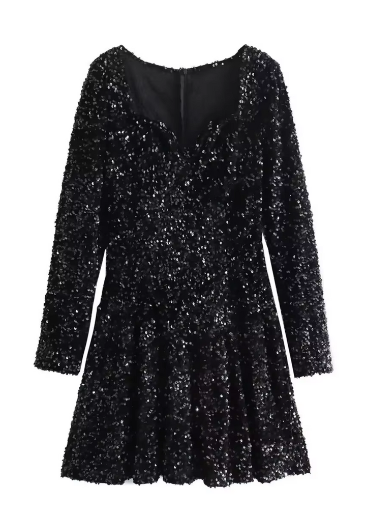 Skylar | Schwarzes Pailletten-Minikleid