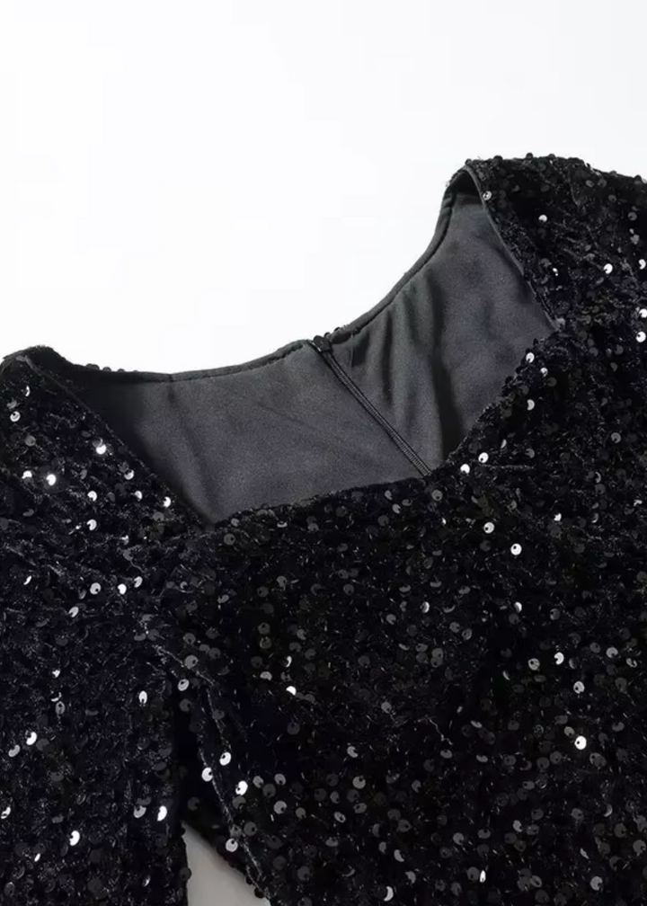 Skylar | Schwarzes Pailletten-Minikleid