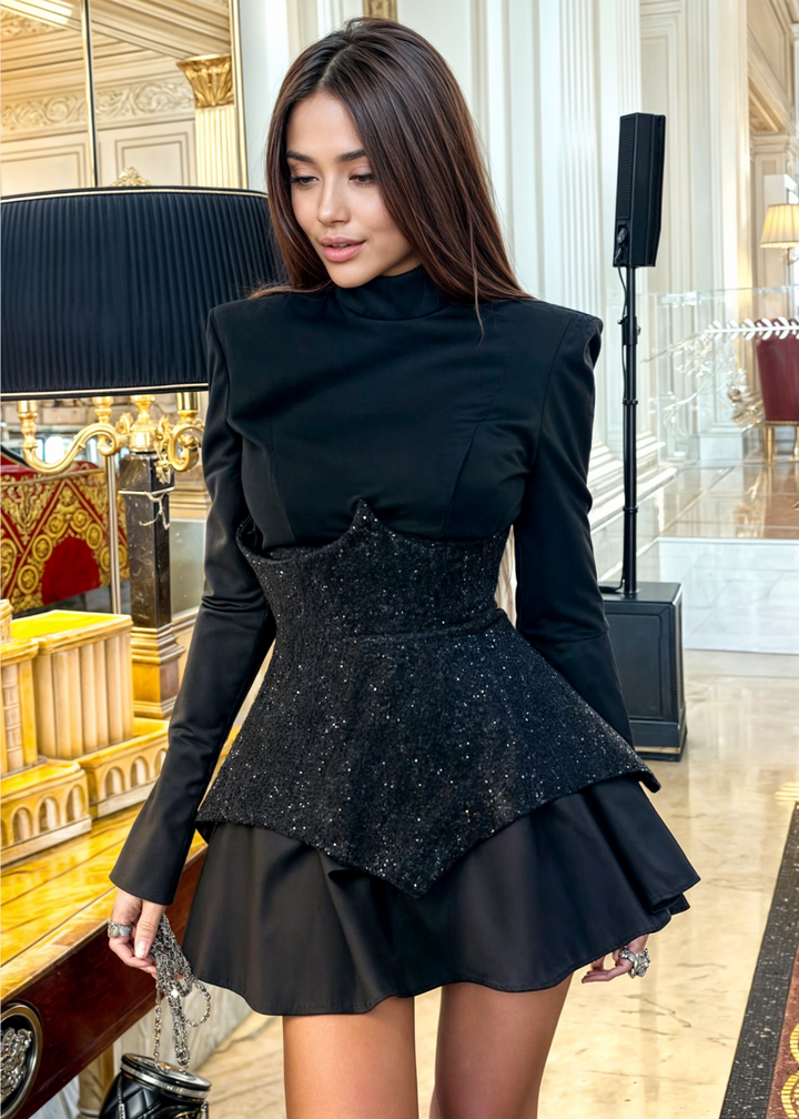 Charlotte | Pailletten-Patch-Minikleid