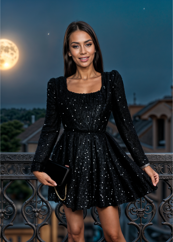 Skylar | Schwarzes Pailletten-Minikleid
