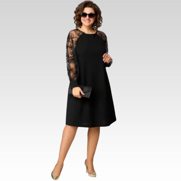 Johanna | Spitzen-Patchwork-Kleid mit Rundhals & langen Ärmeln