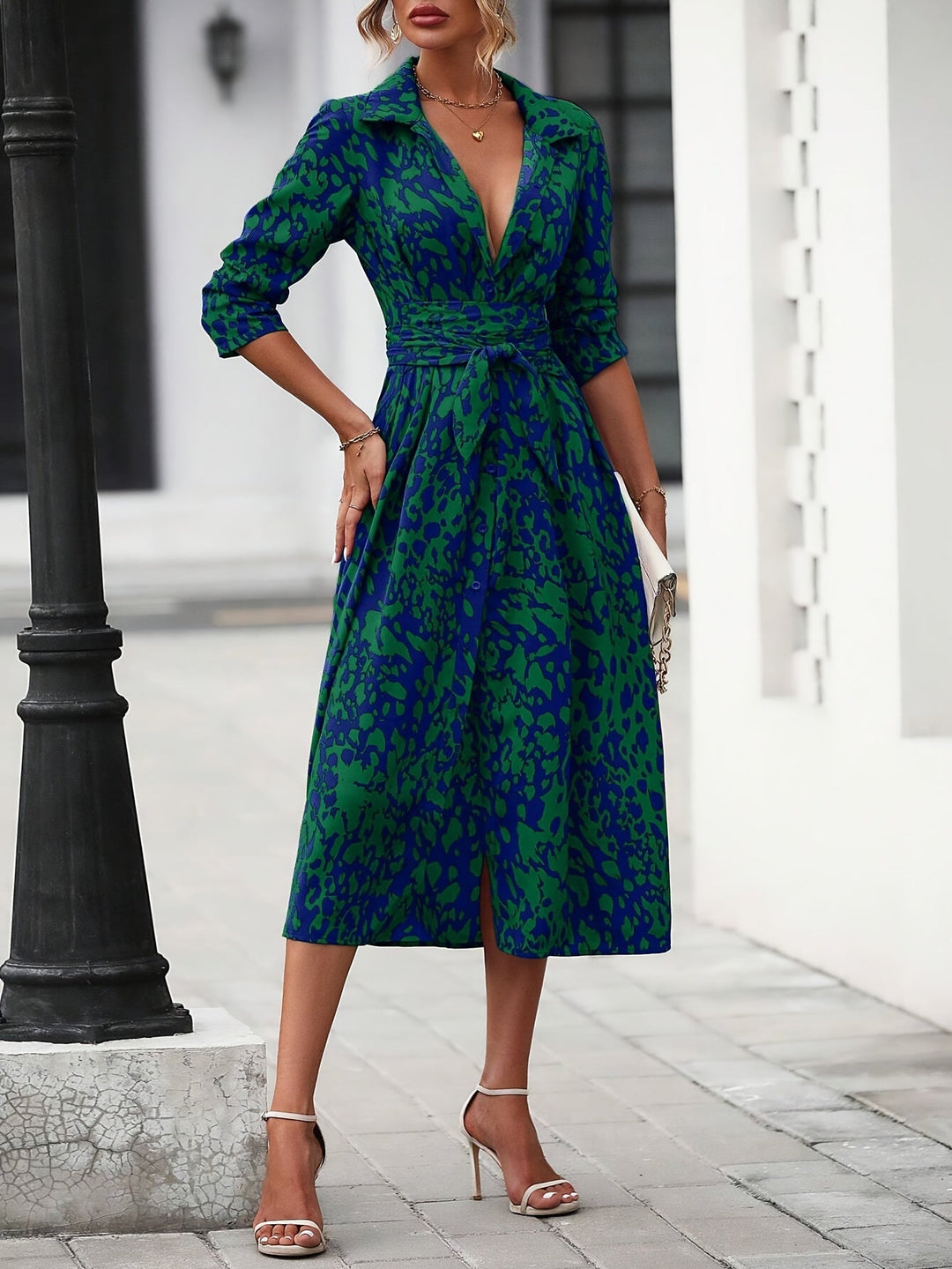 Maëlys | Bedrucktes Hemdblusenkleid mit eleganter Taille