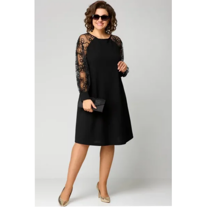 Johanna | Spitzen-Patchwork-Kleid mit Rundhals & langen Ärmeln