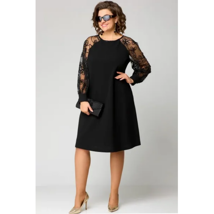 Johanna | Spitzen-Patchwork-Kleid mit Rundhals & langen Ärmeln