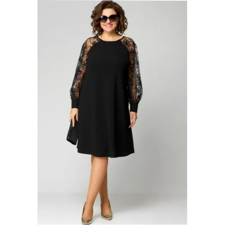Johanna | Spitzen-Patchwork-Kleid mit Rundhals & langen Ärmeln