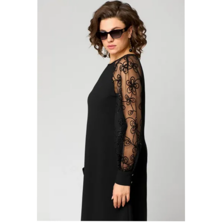 Johanna | Spitzen-Patchwork-Kleid mit Rundhals & langen Ärmeln